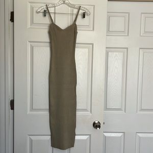 H&M Light Khaki Green Ribbed Knit Midi Dress XS